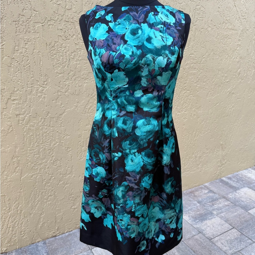 $1595 LELA ROSE Floating Flowers Impressionist Floral Painted Silk Dress Sz 6